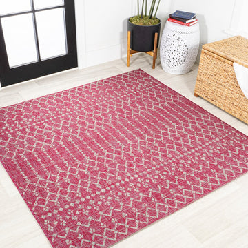 Ourika Moroccan Geometric Textured Weave Indoor/outdoor Square Rug